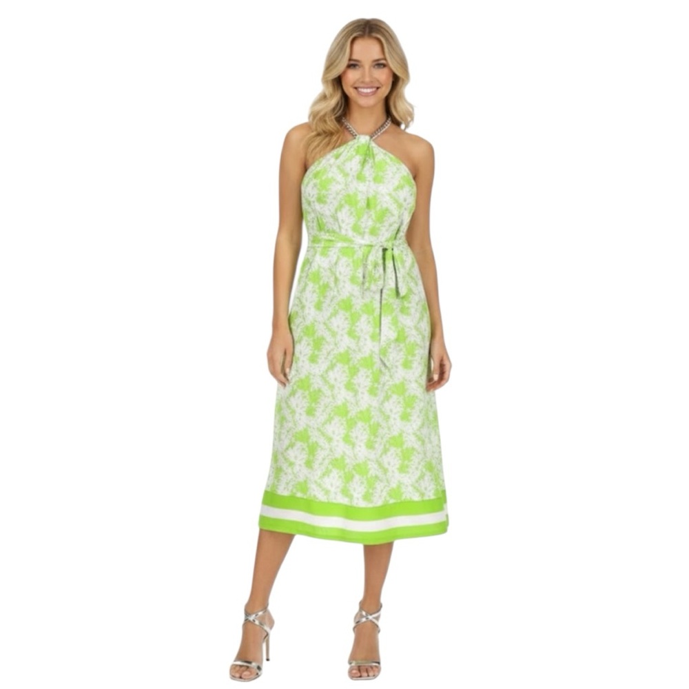 Michael Kors
Palm Print Stretch Matte Jersey Chain Halter Neck Sleeveless size L
